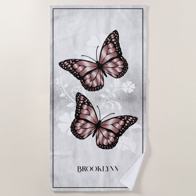 Pink Butterfly Floral Beach Handtuch (Vorderseite)