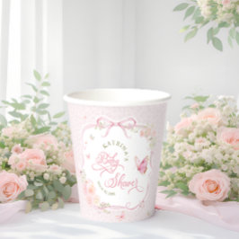Pink Butterfly Floral Bow Baby Shower Pappbecher