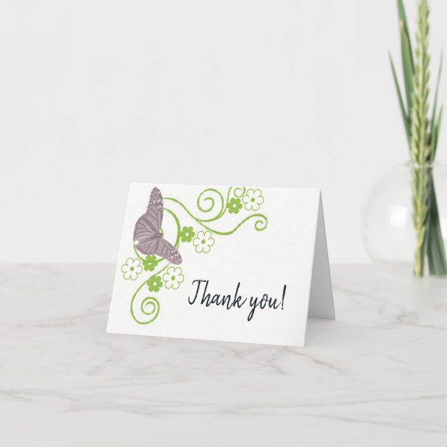 Pink Butterfly Floral Danke Karten (Vorderseite)