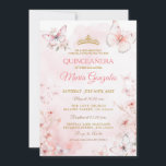 Pink Butterfly Floral Quinceañera Einladung<br><div class="desc">Rosa Schmetterling Quinceañera mexikanische Einladung Mis Quince 15 Anos,  16. Geburtstag,  Rosa Schmetterling Princess Design,  Blumenhintergrund,  rosa Stille</div>