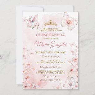 Pink Butterfly Floral Quinceañera Einladung