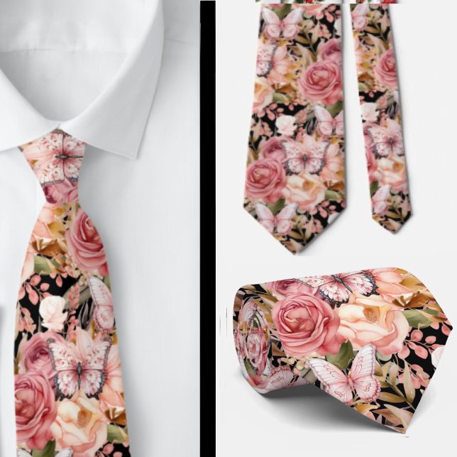 Pink Butterfly Garden Floral Neck Tie Krawatte (Von Creator hochgeladen)