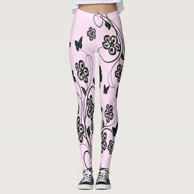 Pink Butterfly Garden Leggings (Vorderseite)