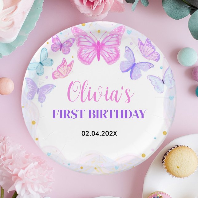 Pink Butterfly Geburtstag Pappteller (Von Creator hochgeladen)