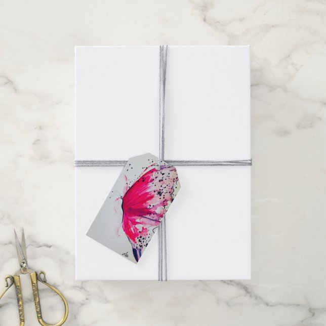 Pink Butterfly-Geschenk-Tag Geschenkanhänger (Mit Garn)