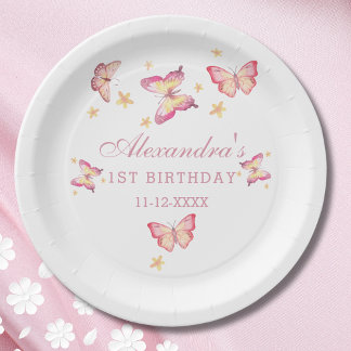 Pink Butterfly Girl 1. Geburtstag Party Pappteller