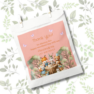 Pink Butterfly Girl Woodland Tiere 1. Geburtstag Geschenktütchen