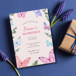 Pink Butterfly Girls Geburtstagsparty Einladung
