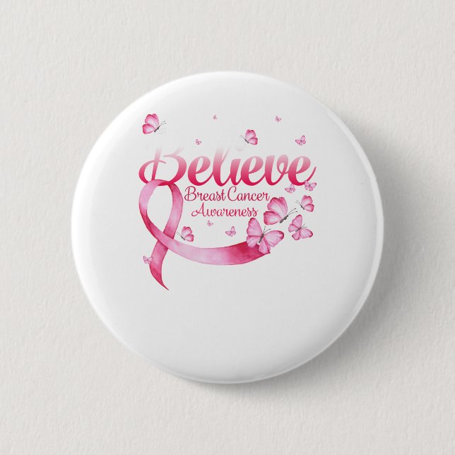 Pink Butterfly Glauben Brustkrebs Bewusstsein Button (Vorderseite)
