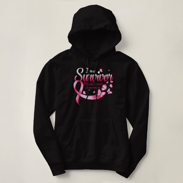 Pink Butterfly Ich bin ein Überlebender Brustkrebs Hoodie (Design vorne)