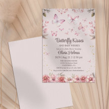 Pink Butterfly Kisses Baby Girl Dusche Einladung