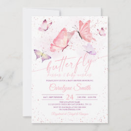 Pink Butterfly Kisses & Baby wünscht Babydusche Einladung