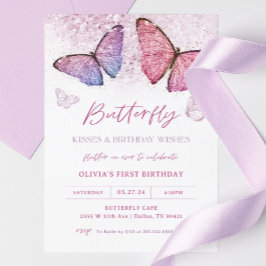 Pink Butterfly Kisses Girl Birthday Party Einladung