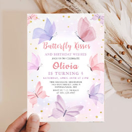Pink Butterfly Kisses Girls Geburtstagsparty Einladung