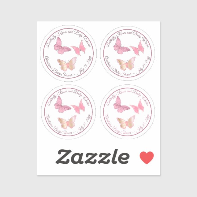 Pink Butterfly Kisses und Baby wünscht Babydusche Aufkleber (Blatt)