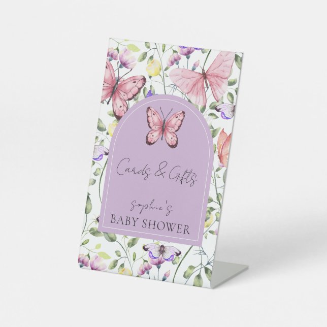 Pink Butterfly Lavendel Arch Cards & Geschenke Sockelschild (Vorderseite)