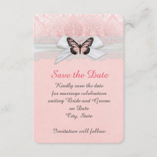 Pink Butterfly Leine Ribbon Damask Save the Date