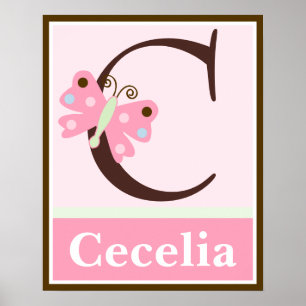 Pink Butterfly Letter & Name Wall Art Poster