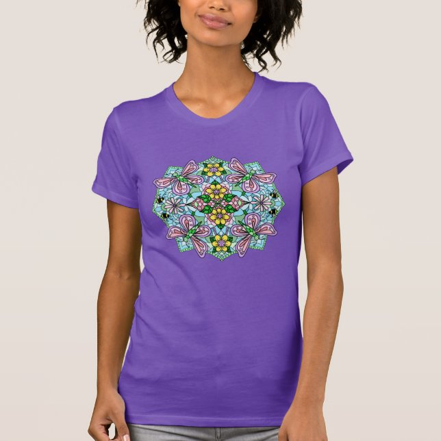 Pink Butterfly Mandala Whimsical Hand Drawing T-Shirt (Vorderseite)