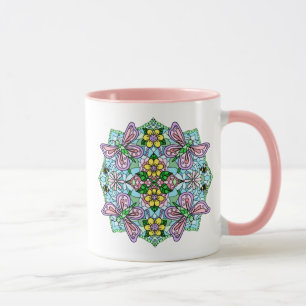Pink Butterfly Mandala Whimsical Hand Drawing Tasse