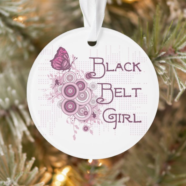 Pink Butterfly Martial Arts Black Belt Girl Ornament (Baum)