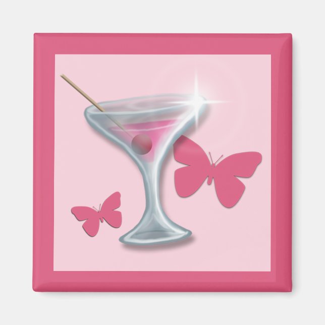 Pink Butterfly Martini-Magnet Magnet (Vorne)