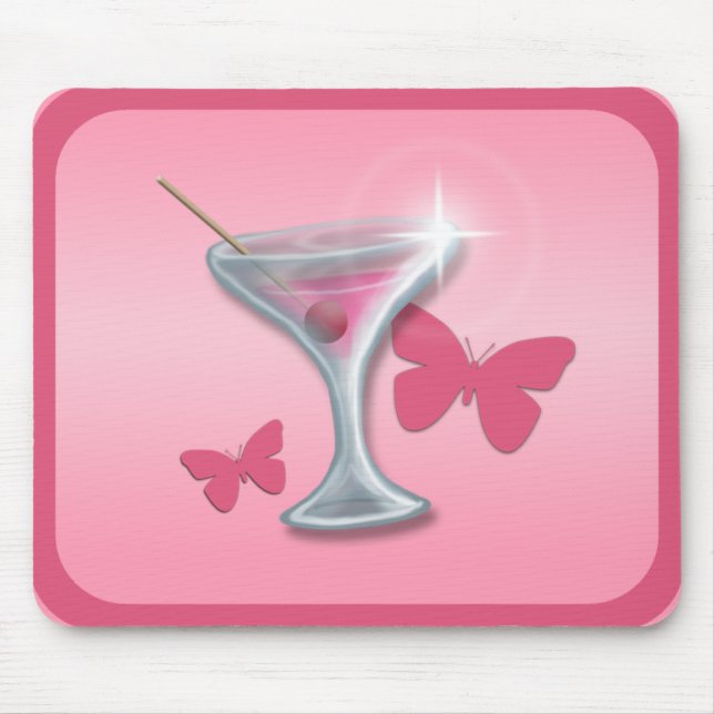 Pink Butterfly Martini Mousepad (Vorne)