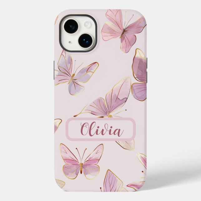 Pink Butterfly Personalisiert iPhone Case (Rückseite)