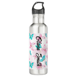 Pink Butterfly Personalisiert Name Edelstahlflasche