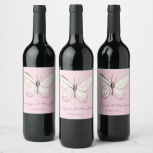 Pink Butterfly Personalisierte Hochzeit Weinetikett