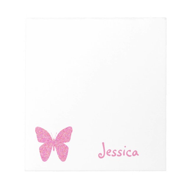 Pink Butterfly Personalisierter Mädchenname Notizblock (Vorderseite)