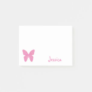 Pink Butterfly Personalisierter Mädchenname Post-it Klebezettel