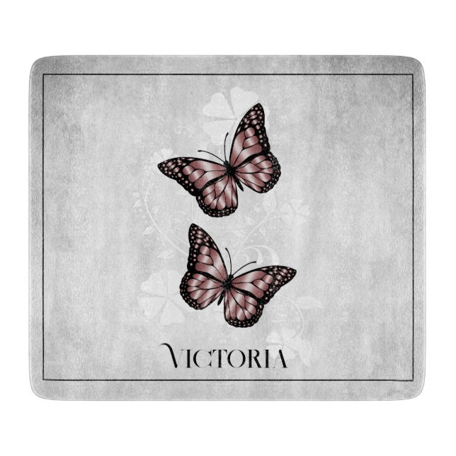 Pink Butterfly Personalisiertes Schnittboard Schneidebrett (Vorderseite)