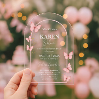 Pink Butterfly Quinceanera Acrylic Invitation Acryleinladungen