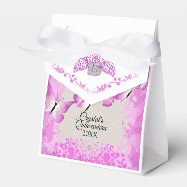 Pink Butterfly Quinceanera Gefälligkeitsbox Geschenkschachtel (Vorderseite)
