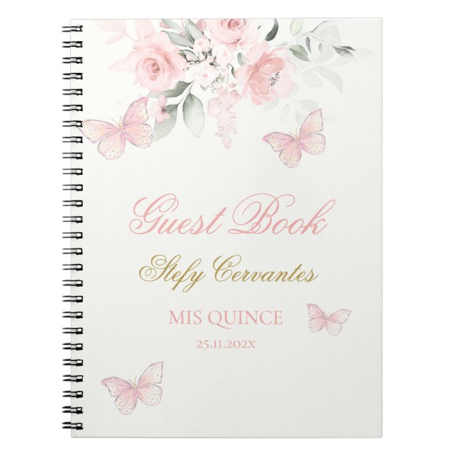 Pink Butterfly Quinceañera Guest Notizblock (Vorderseite)