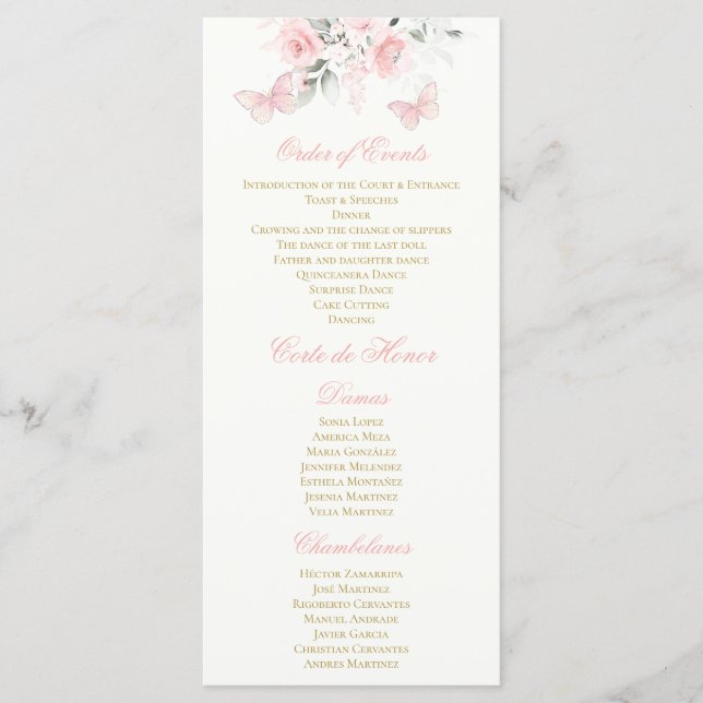 Pink Butterfly Quinceañera Programm (Vorderseite)