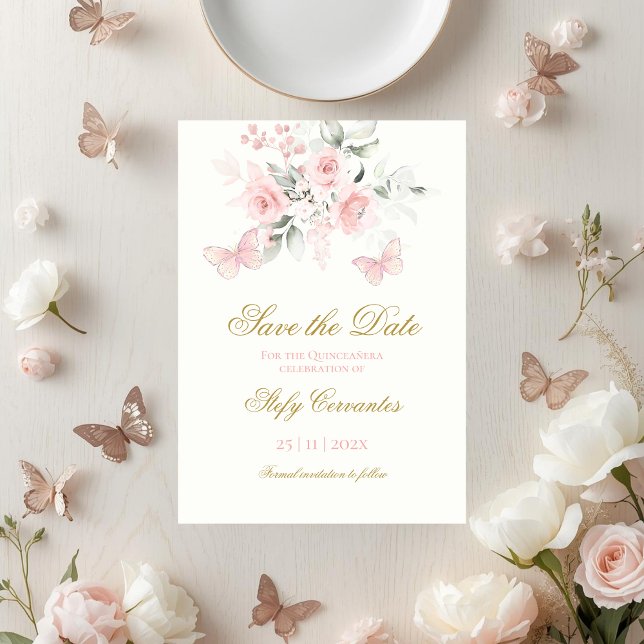 Pink Butterfly Quinceañera Save The Date (Von Creator hochgeladen)