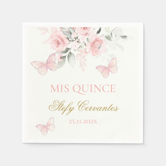 Pink Butterfly Quinceañera Serviette (Vorderseite)