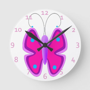 Pink Butterfly Runde Wanduhr