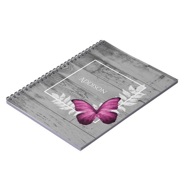 Pink Butterfly Rustikales Personalisiertes Noteboo Notizblock (Linke Seite)