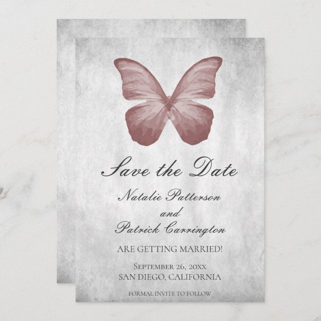Pink Butterfly Save the Date laden Einladung (Vorne/Hinten)