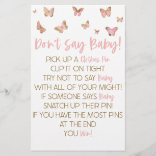 Pink Butterfly Say Baby Shower Game nicht Briefpapier