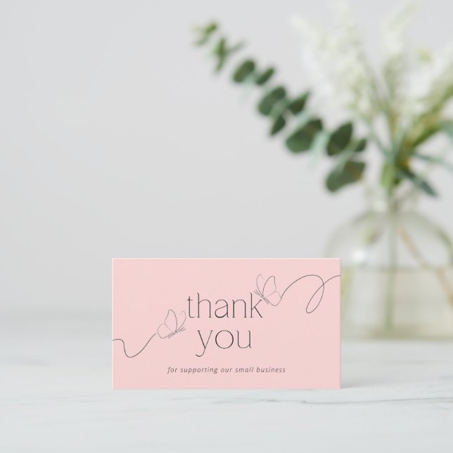 Pink Butterfly Thank You Card Small Business Visitenkarte (Stehend Vorderseite)