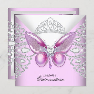 Pink Butterfly Tiara Quinceanera 15. Party Einladung