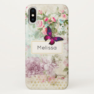 Pink Butterfly und Shabby Vintage Rose Case-Mate iPhone Hülle