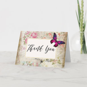 Pink Butterfly und Shabby Vintage Rose Danke