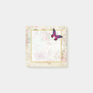 Pink Butterfly und Shabby Vintage Rose Post-it Klebezettel