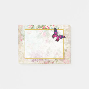 Pink Butterfly und Shabby Vintage Rose Post-it Klebezettel