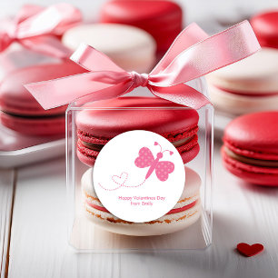 Pink Butterfly Valentinstag Runder Aufkleber
